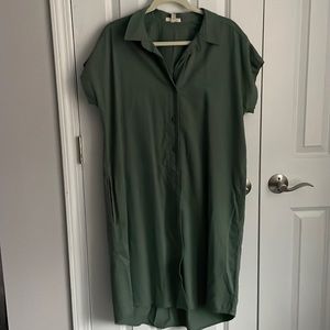 100% to CHARITY Eileen Fisher button down shirt dress w/pockets Lg Large